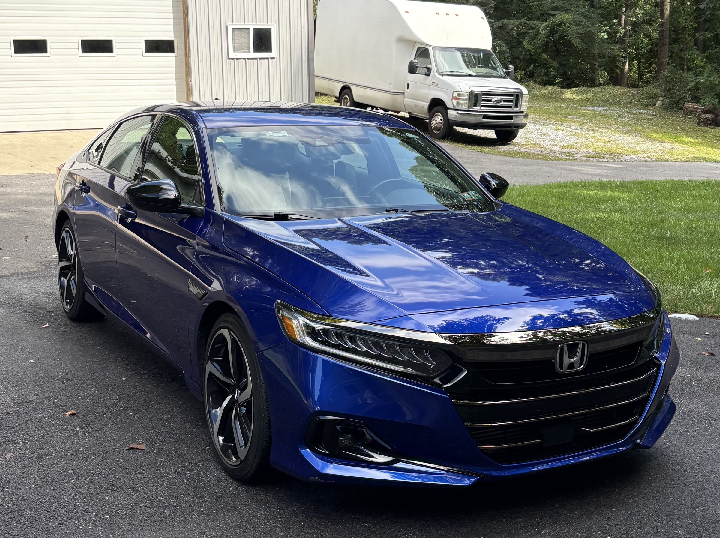 Blue Honda Accord Sport after a mobile exterior detail in Pocopson, PA &mdash; two-bucket hand wash, clay bar decontamination, hand-applied wax and hand-dried paint by Precision Details
