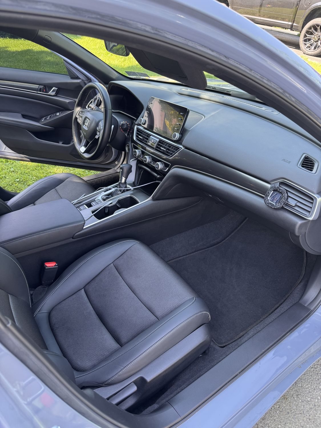 Honda Accord front cabin after a mobile interior detail by Precision Details in Coatesville, PA — carpet shampoo, steam cleaning and conditioned dash