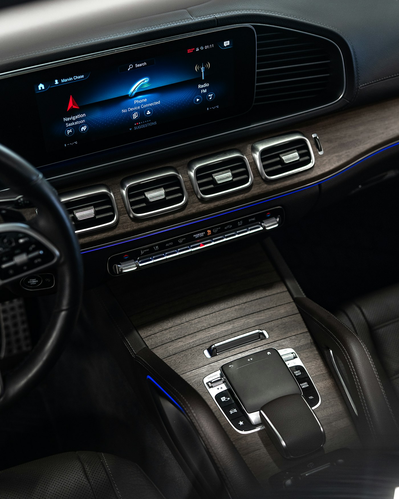 Luxury SUV cabin with ambient lighting