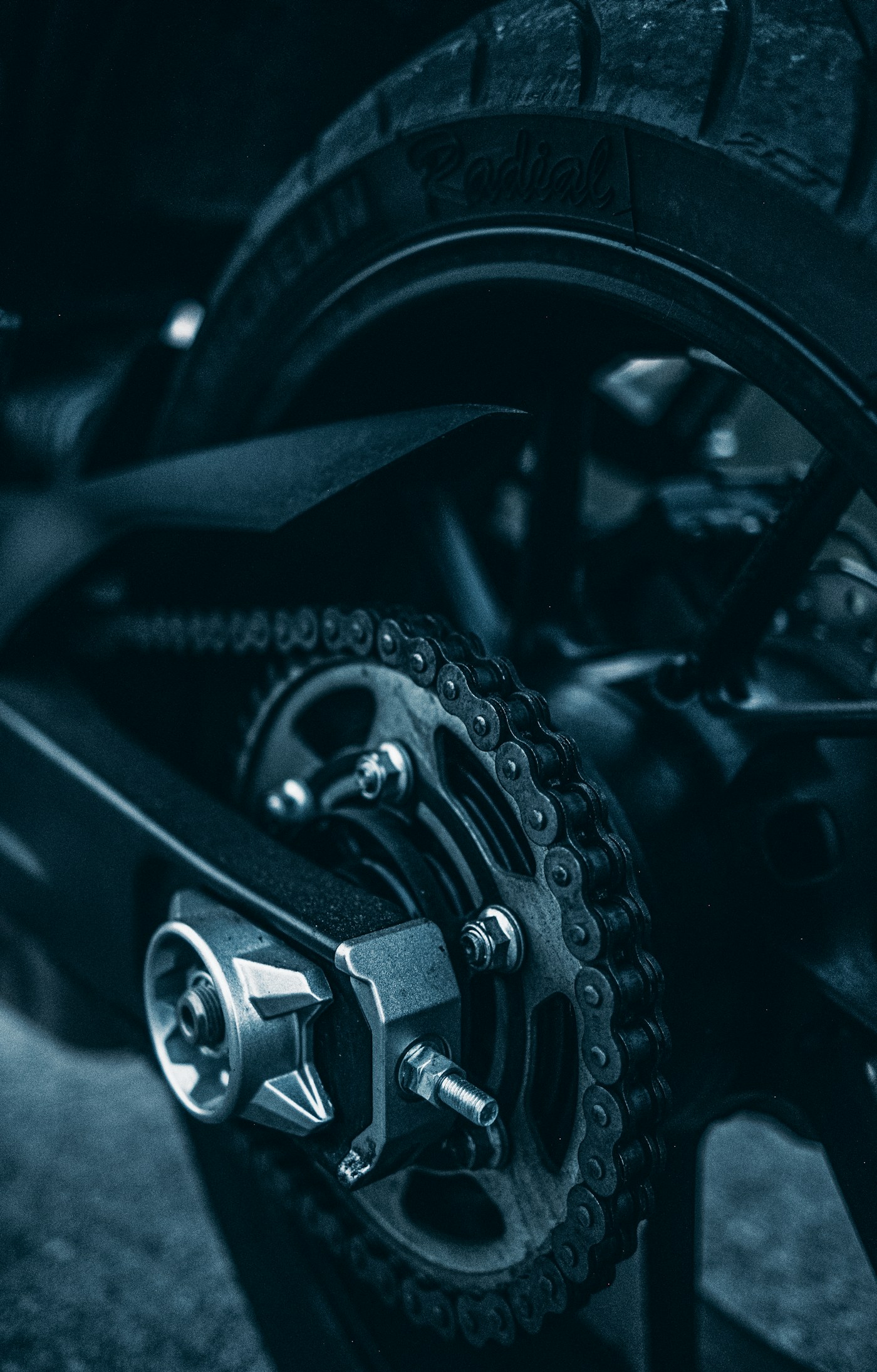 Chain and sprocket close-up after cleaning