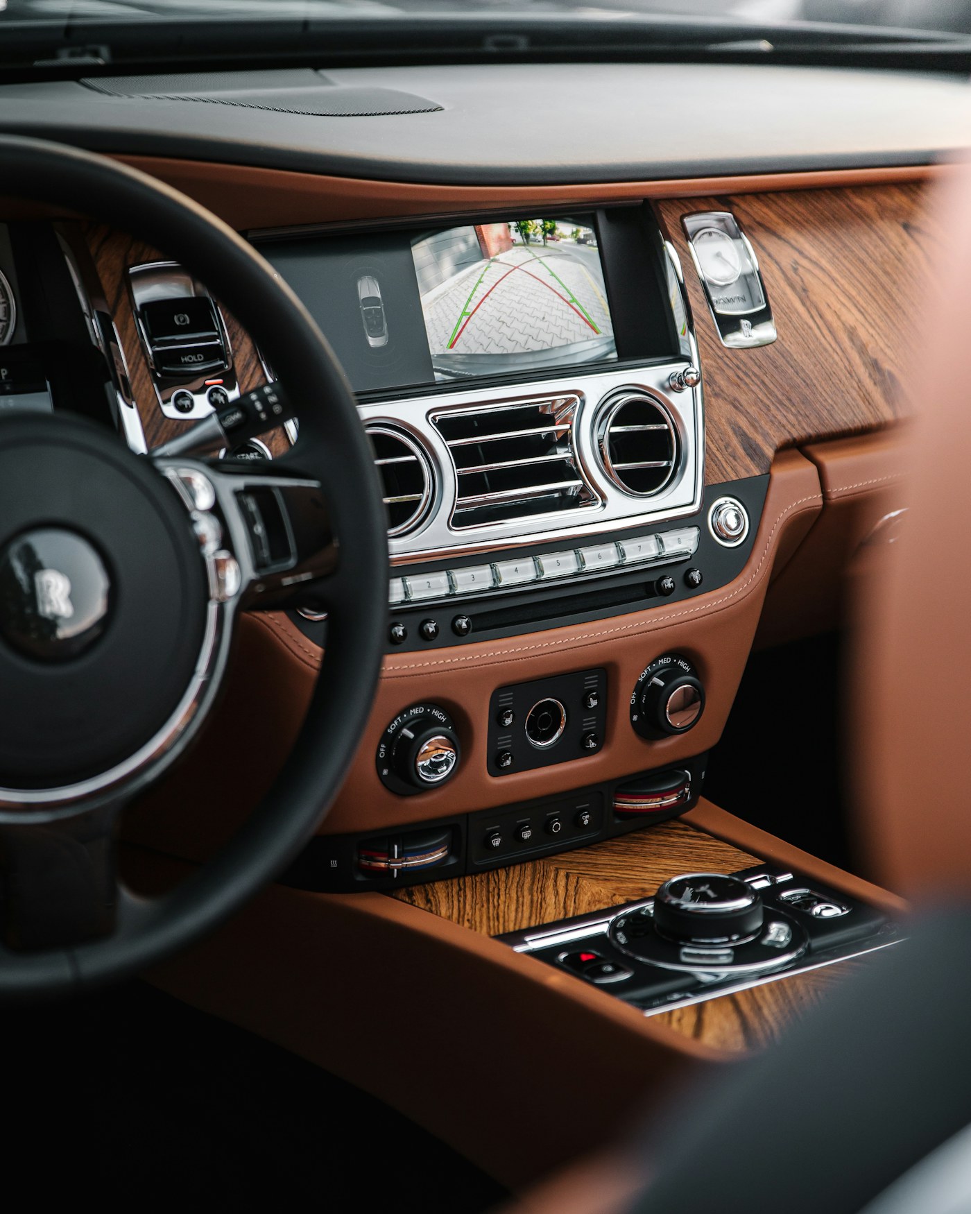 Rolls-Royce interior — wood and leather detailed